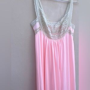 Vintage lace and vibrant coral long night gown nighty, vintage lingerie,